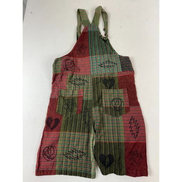 Offical Grateful Dead Patchork Overall Bib Shorts Women's M Hippie Boho Festival - Picture 3 of 14